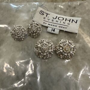 St John Evening Silver Tone Ice Crystal Small/medium Floral Replacement Buttons